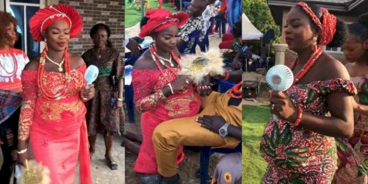 "She should have given birth first" - Mixed reactions as heavily pregnant lady holds traditional wedding (video)