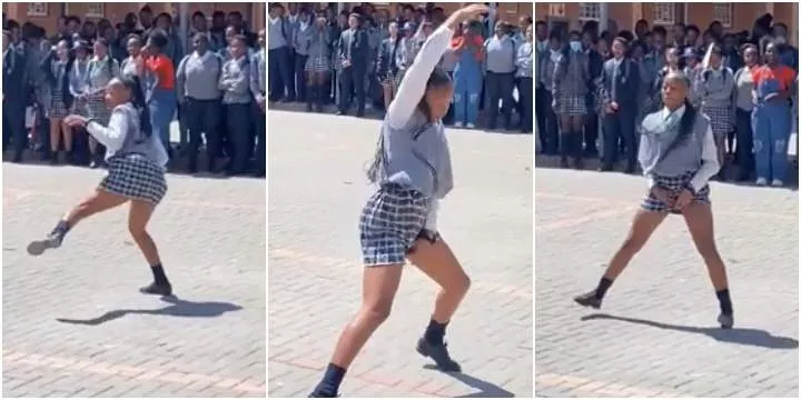 School girl dances energetically on assembly ground, video causes buzz