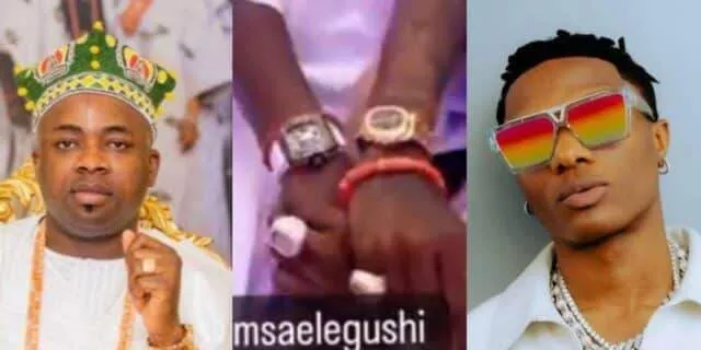 Wizkid, Oba Elegushi causes stir as they compare their multi-million naira wristwatches and jewelries (Video)