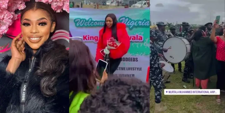 BBTitans: Police band, fans give Khosi a royal welcome as she arrives Nigeria (Video)