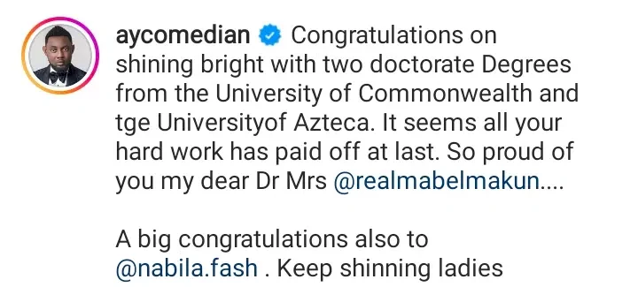 'Newest Doctors' - AY Makun, Oritse Femi's wives bag Doctorate degrees (Video)