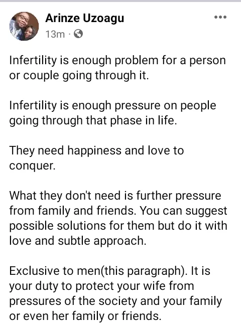 Protect your wife from social pressures of infertility - Nigerian man who became a father after years of marriage advises men 