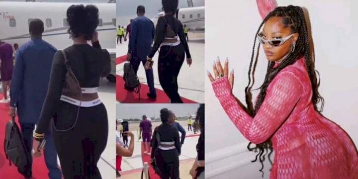 "It's her catwalk for me": Tems causes stir as she jets out in style for Abuja concert (Video)