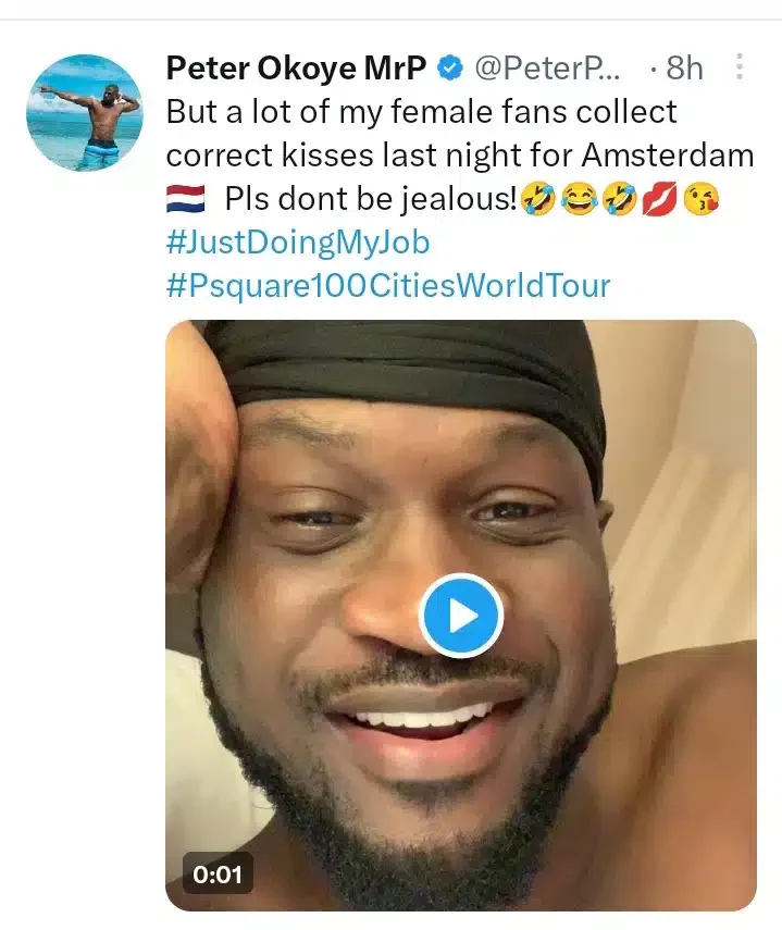 'Just doing my job' - Peter Okoye says following backlashes for kissing female fan
