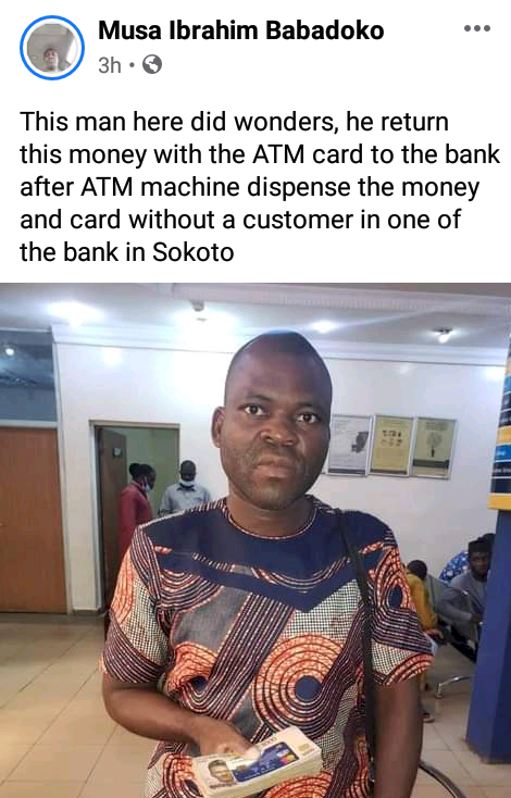 Man 'returns money and card he found at ATM point to a bank in Sokoto'