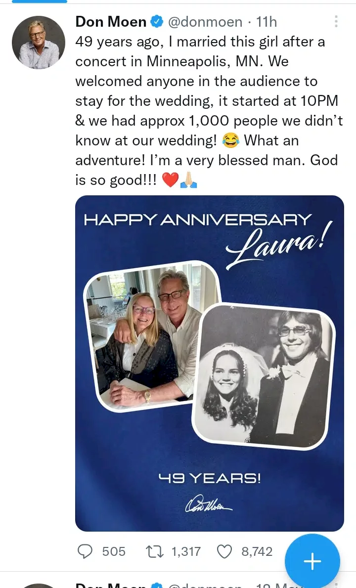 'We had about 1,000 people we didn't know at our wedding' - Don Moen and wife celebrate 49th wedding anniversary