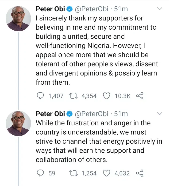 Peter Obi addresses his supporters on how to express themselves amid verbal clashes