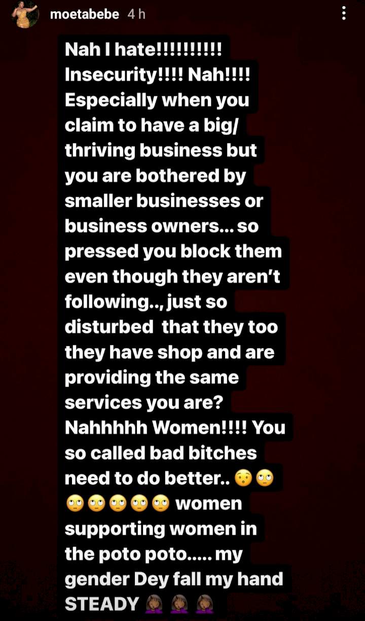 'My gender dey fall my hand' Moet Abebe calls out 'insecure' businesswomen who are bothered by smaller business owners