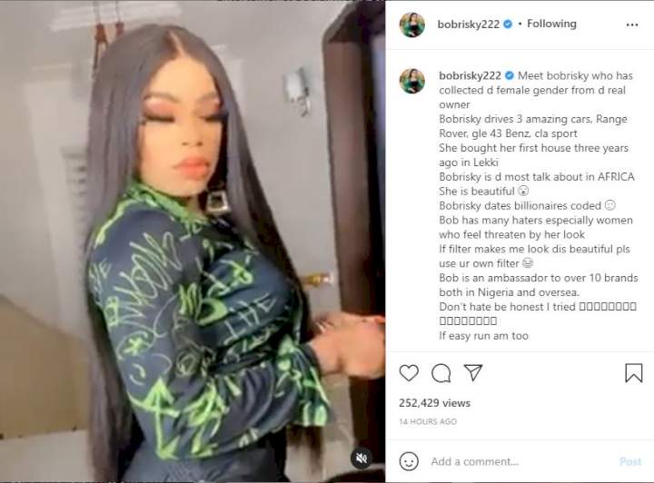 'I collected the female gender from the real owners and used it to become successful' - Bobrisky brags amid intense drags