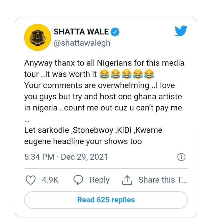You Can't Pay Me, Try and Host One Ghanaian Artist - Shatta Wale Dares Nigerians