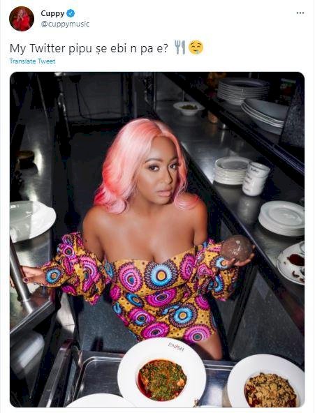 “Is that your new song title” – Reactions as DJ Cuppy shares plate of amala with fans