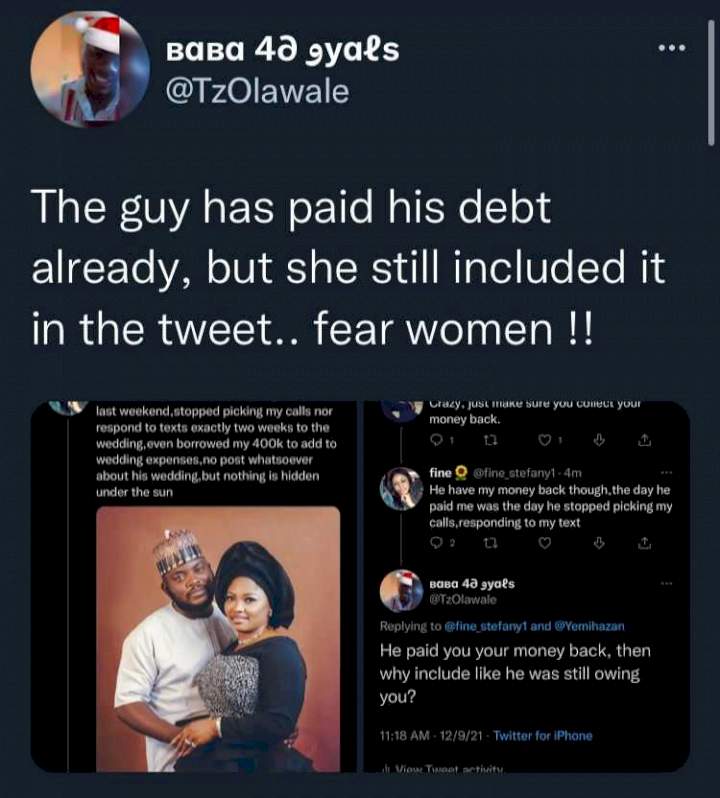 Man called out for borrowing N400K from girlfriend to do wedding with another woman