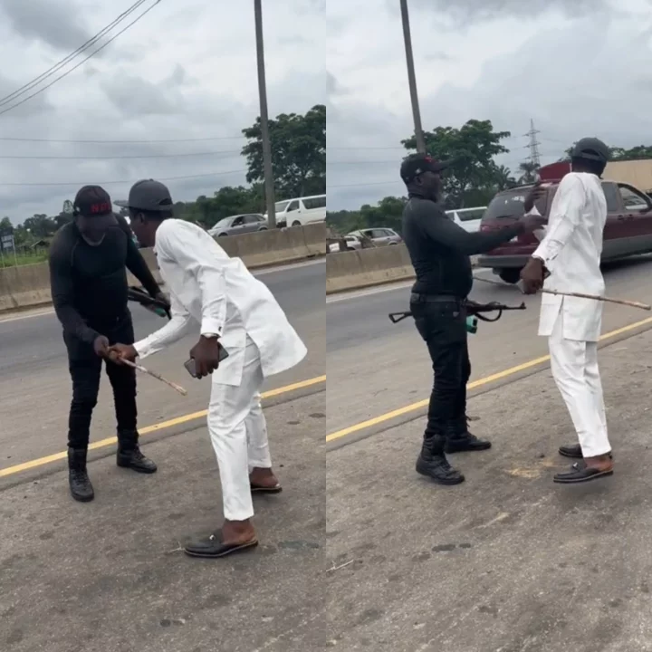 'Did I steal?' Man asks as police officer flogs and slaps him in Port Harcourt (video)