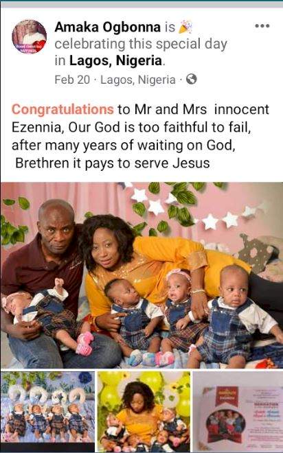 Couple welcome quadruplets after 12 years of waiting (Photos)