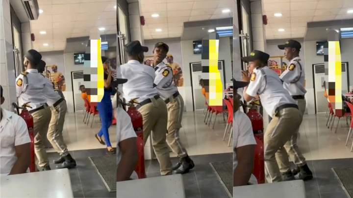 'Happiness is free' - Reactions as Security guards are spotted twerking at duty post (Video)