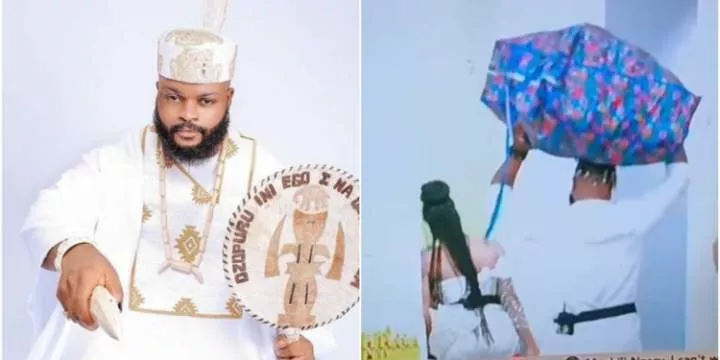 BBNaija: "He don start" - Reactions as Whitemoney is spotted carrying 'Ghana Must Go' bag on his head -VIDEO