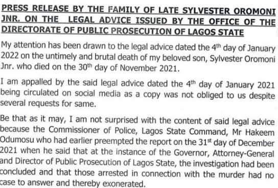 There was a conspiracy between the Lagos State govt. and the police to upturn justice' - Late Sylvester Oromoni's father cries out