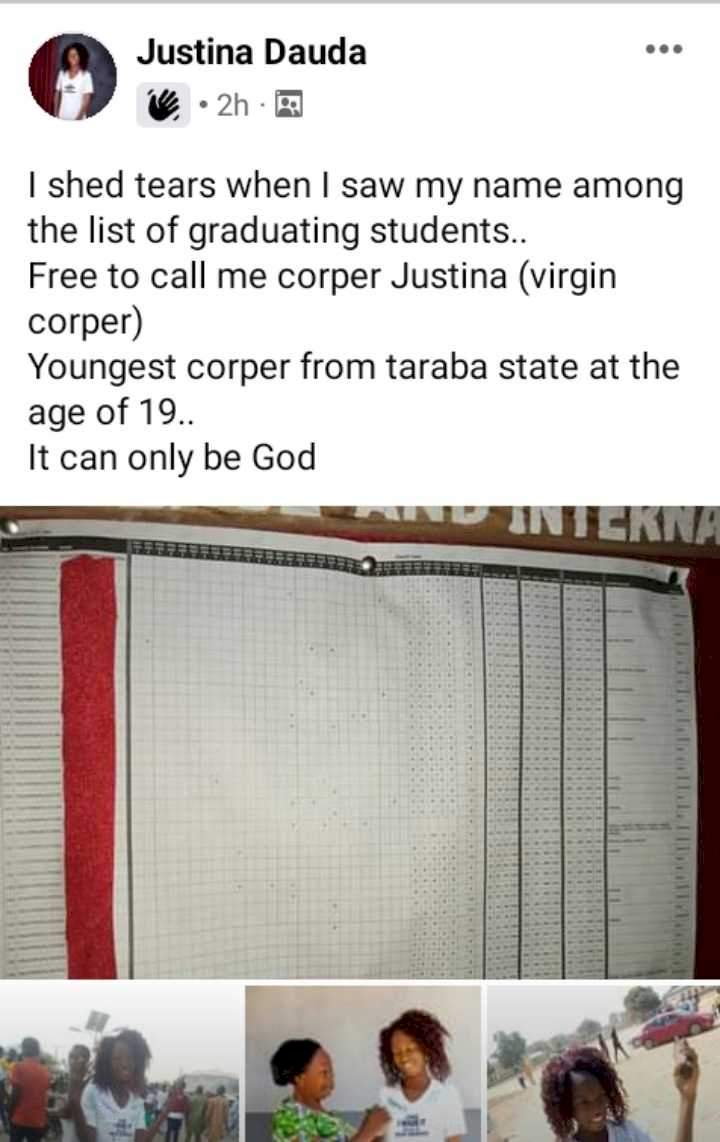 'Virgin corper, go and come back intact' - Reactions as Taraba varsity student graduates at 19 as a virgin