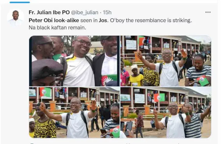 Peter Obi's lookalike spotted at Obidients' rally in Jos