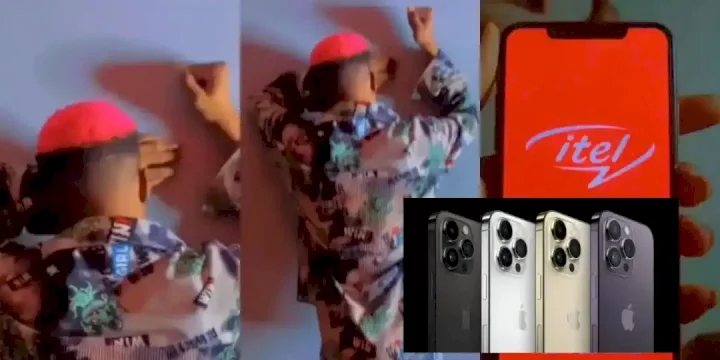 Man in tears as iPhone12 which he purchased at market shows itel logo after switching it on (Video)
