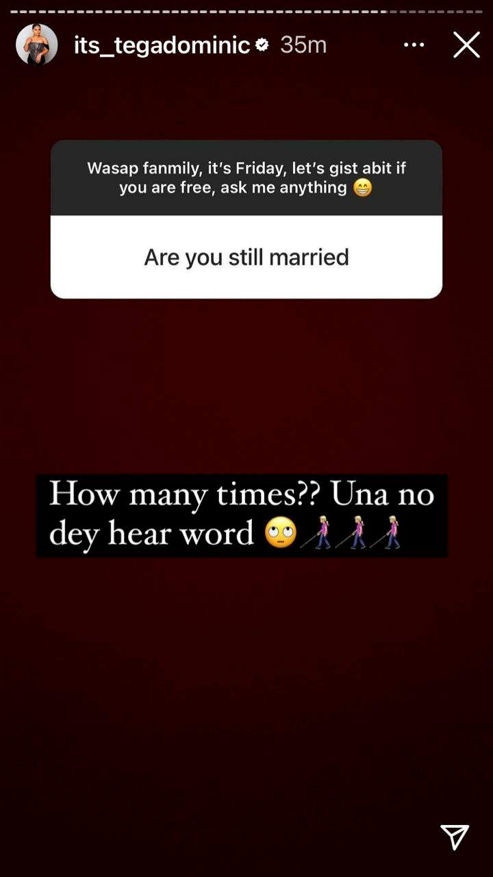 'My marriage ended since 2020' - Tega makes shocking revelation