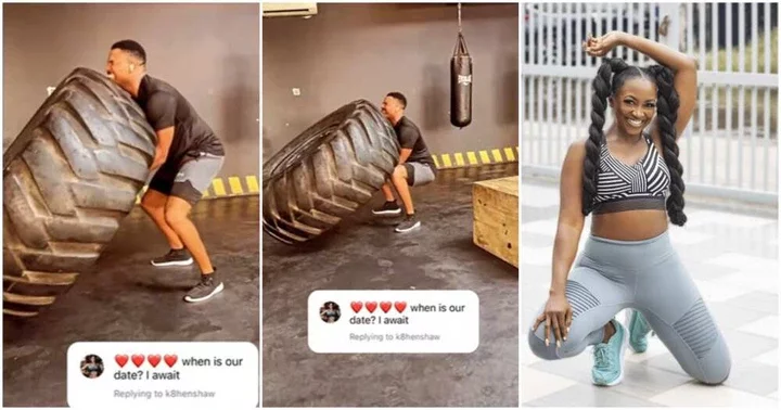 Kunle Remi Hits the Gym, Video of Him Working Out With Giant Tyre Over Date With Kate Henshaw Causes a Stir