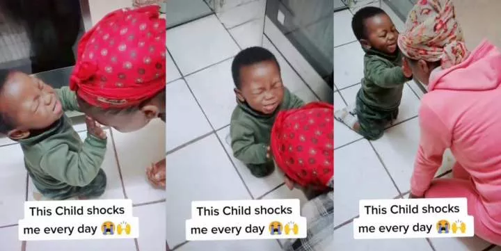 Lady shares video of her little son praying for her(Video)