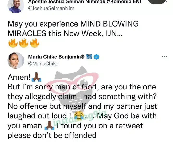 Maria Chiké pleads forgiveness after mistaking Apostle Selman for the apostle she supposedly had affair with