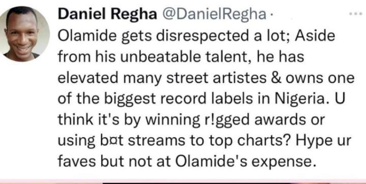 'Stop hyping your faves at the expense of Olamide' - Twitter user blows hot