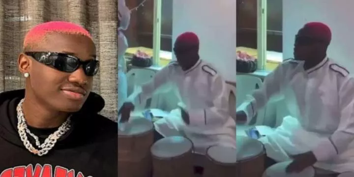 "So na cele he dey go" - Speculations as Ruger is spotted playing drums in celestial church