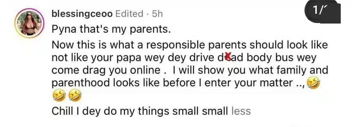 'This is what responsible parents look like, not yours that came to drag you online' - Blessing CEO posts her parents to spite Phyna