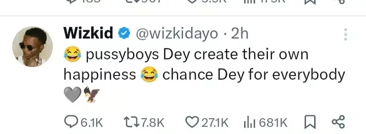 'Chance dey for everybody' - Wizkid throws shade