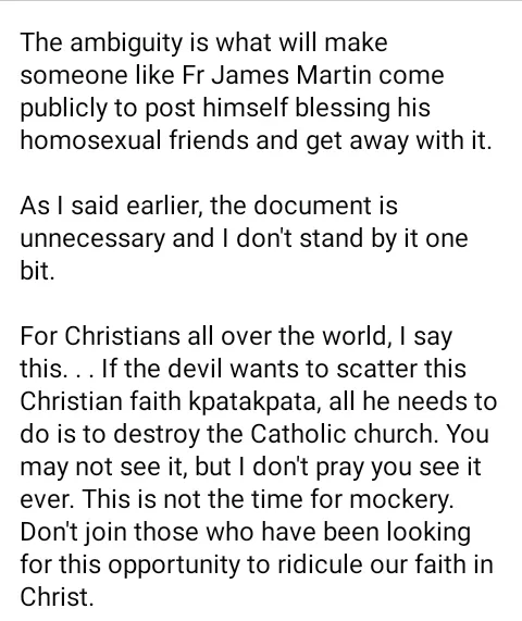 Same-sex blessings: If the devil wants to scatter Christianity, all he needs to do is to destroy the Catholic church - Fr. Kelvin Ugwu writes