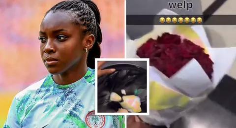 'What a disgusting behaviour' -Nigerians drag Michelle Alozie after TRASHING bouquet of flowers gifted by mystery man