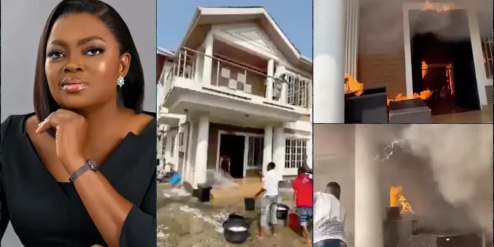 Moment Funke Akindele's new house catches fire during movie shoot