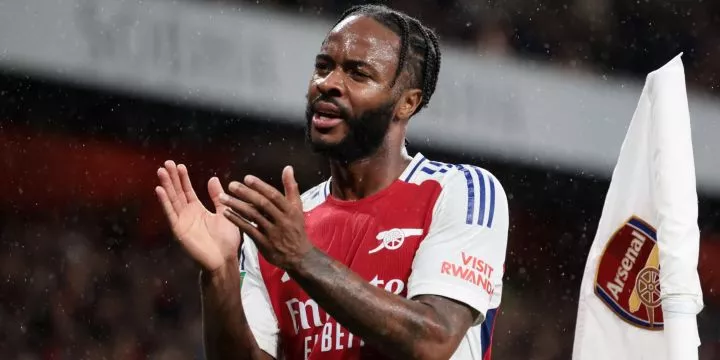 Arsenal's Raheem Sterling applauds fans