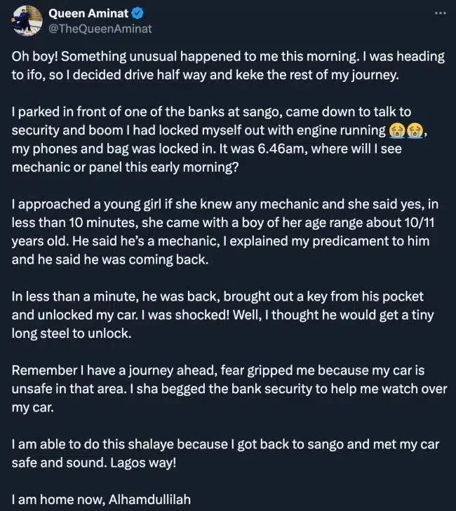 Lady recounts shocking encounter with a smart 10-year-old mechanic