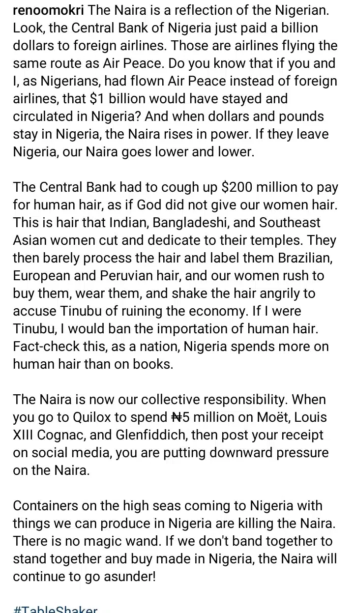 Why I will ban the importation of human hair if I were president Tinubu - Reno Omokri