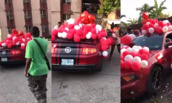"God when" - Moment man gifts his UNILAG babe a Mustang