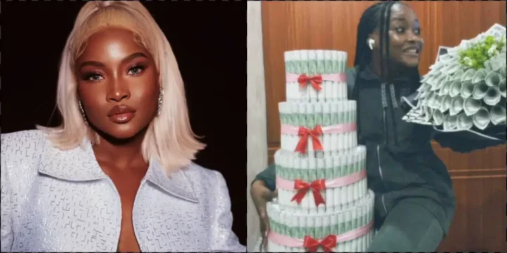 "If e easy to be winner, try am" - Ilebaye says, flaunts money cake and bouquet