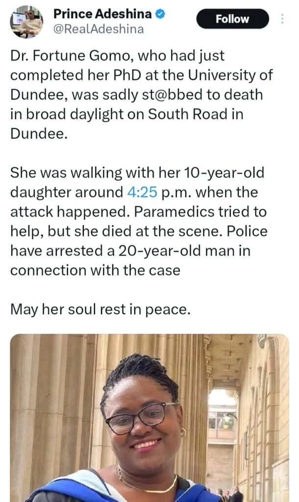 UK-based lady tragically loses life shortly after bagging her PhD