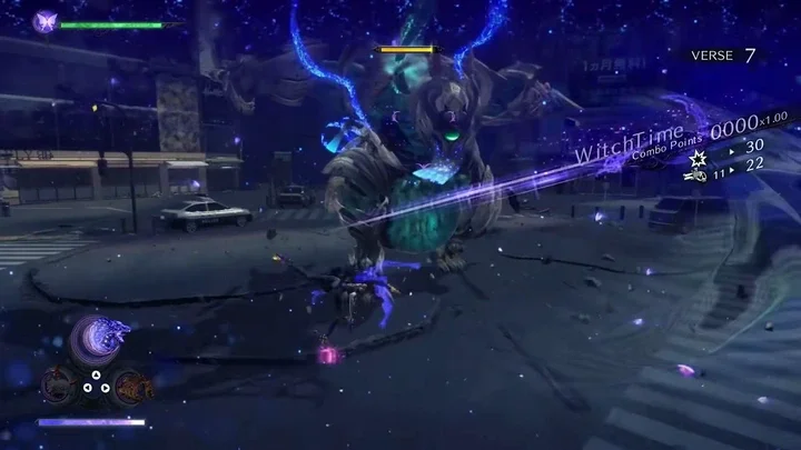The player activates Witch Time in Bayonetta 3.