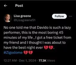 Caucasian lady calls Davido's Ziggo Dome concert in Amsterdam 'most boring 45 minutes of her life'