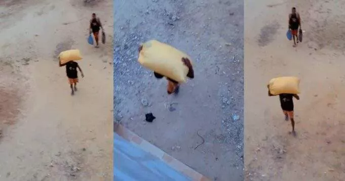"This semester go stew" - Reactions as a male student arrives his school hostel with a bag of garri (video)