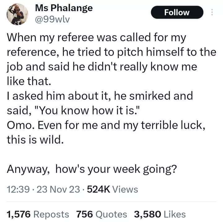 Woman reveals how referee tried to pitch himself for a job when recruiters called to ask about her