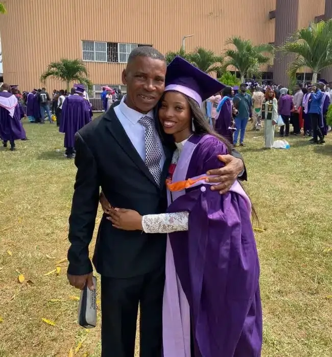 UNIBEN student celebrates graduation, recreates old photo with her father