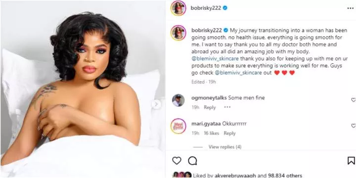 Bobrisky goes unclad in new post, shows evidence he is now a full 'woman'