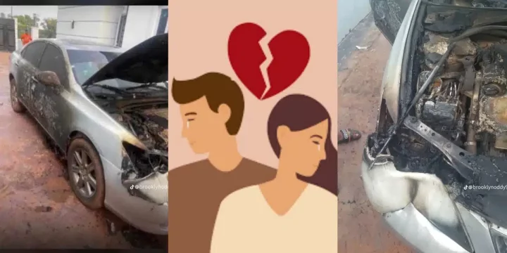 Nigerian lady sets boyfriend's car ablaze as he damages her iPhone 14 Pro Max