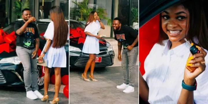 Content creator Egungun surprises fiancée with her first car