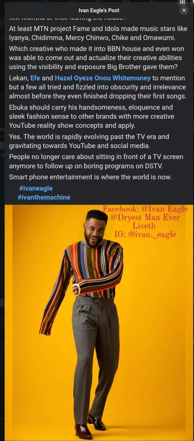 BBNaija: Facebook user advises Ebuka to quit hosting Big Brother after current season